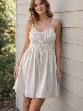 aerie grey Spaghetti-Strap Ruched Mini Dress